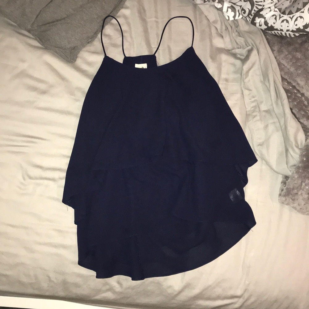 navy blue ruffled tank top